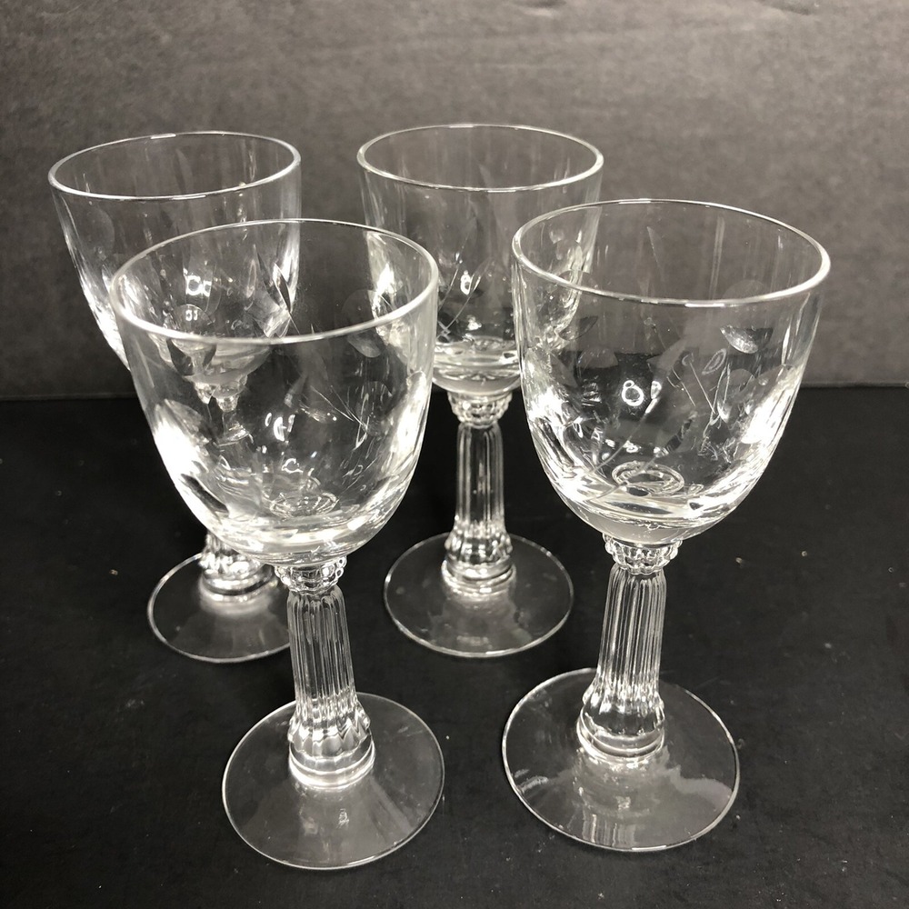 4 Fostoria SPINET Cordial Liquor Glasses 3 3/4" Tall Dots Leaves MCM Vintage
